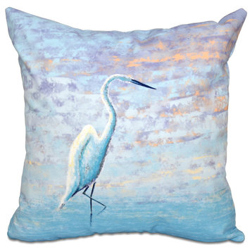 Egret, Animal Print Pillow, Blue, 26"x26"