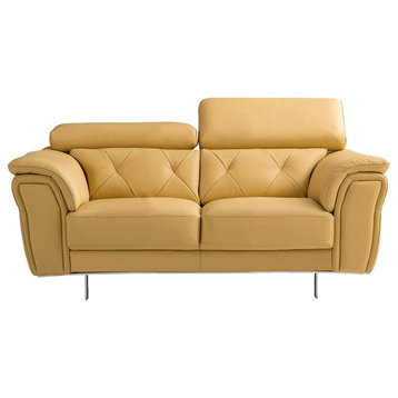 EK068 Yellow Color With Italian Leather Loveseat