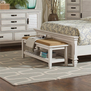 Coaster Franco Farmhouse Wood Bedroom Bench with Lower Shelf in White