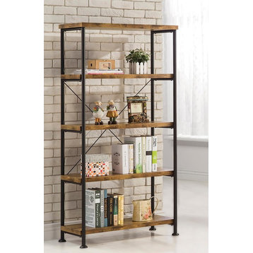 Coaster Analiese Farmhouse Wood Bookcase with 4-Shelf in Nutmeg