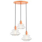 Livex Lighting Inc. - 3 Light Shiny Orange Pendant Chandelier - The Everett three light pendant chandelier suspends simply and will adapt well over a kitchen countertop, in the living room, foyer or a dining room. It is shown in a shiny orange finish and hand blown clear art glass.