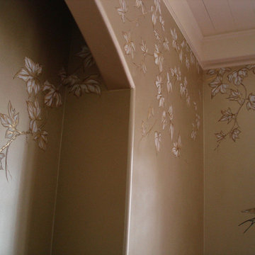 Chinoiserie Grapes Mural on Champagne Metallic Faux by Visionary Mural Co