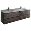 Fresca Formosa 72" Wall Hung Double Sinks Acacia Wood Bathroom Cabinet in Brown