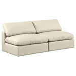 Meridian Furniture - Comfy Upholstered Modular Sofa, Cream, 2-Piece: 2 Armless Chair, Vegan Leather - Give your space a whole new look with this cream Comfy vegan leather sofa. This handsome sofa fits nicely with other items in the Comfy collection and is a versatile seating option designed for adaptability, comfort and style. Wrapped in rich cream durable vegan leathered upholstery, this sofa offers a plush embrace of overstuffed down feather cushions, carefully crafted to deliver the highest level of comfort. The perfect seat for creating an oasis for relaxation, this sofa has thick foam surrounding its frame for added support and coziness.