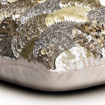 Silver & Gold Silk Sequins & Fish Scales 22"x22" Throw Pillow Cover - Altimo