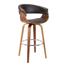 Armen Living - Artemis 26" Swivel Counter Height Bar Stool, Brown Faux Leather, Wooden Legs - Bar Stools and Counter Stools