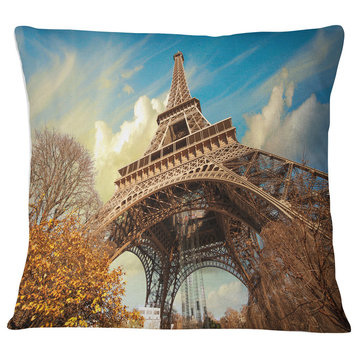 Eiffel with Winter Vegetation Skyline Photography Throw Pillow, 18"x18"