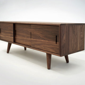 Solid Black Walnut Media Console/ TV Stand/ Cabinet with Beveled Edges