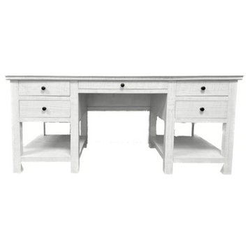 Rustic Executive Home Office Desk With Open Storage, Bright White