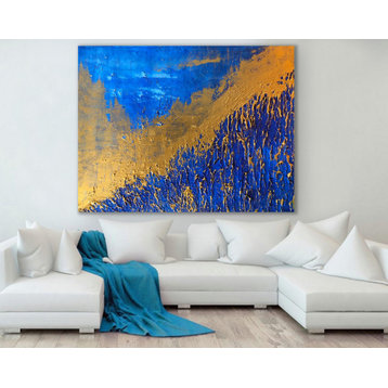 60x48" Crown- Blue and Gold Contemporary Art Large Modern Painting MADE TO ORDER