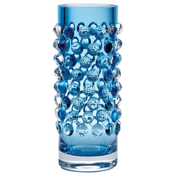 Gorgeous Dark Cobalt Blue Art Glass Vase  Cylinder Round Droplet Large