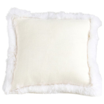 Alpaca Fur Trimmed Cushion With Woven Baby Alpaca Fabric 18x18", White