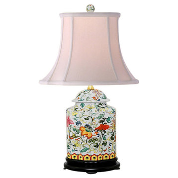 Oriental Chinese Porcelain Floral Scallop Ginger Jar Table Lamp 22"
