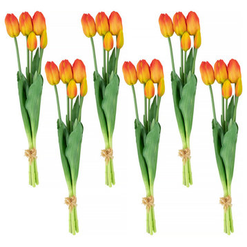 Set of 6 Red and Yellow Tulip Artificial Floral Bundles  18"
