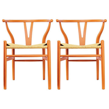 Modern Dining Chairs Solid Wood Armchairs Handmade Assembled Chair Set of 2, Orange, Armchair