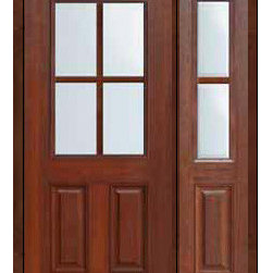 Prehung Sidelite Door 80 Fiberglass 2 Panel 1/2 Lite 4 Lite SDL Glass - Front Doors