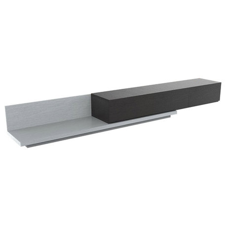 Modern Extendable TV Stand Black and Gray Media Console with 3-Drawer