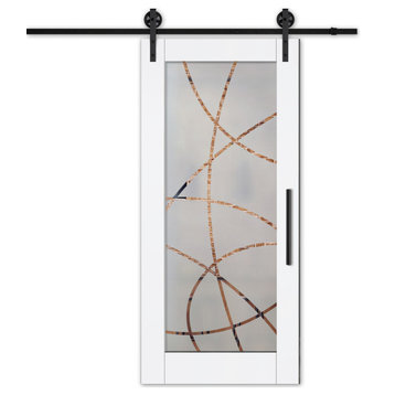 Modern Sliding Barn Door With Frosted Glass Insert + Hardware, 48"x84", Right