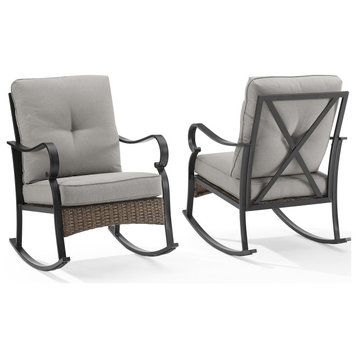 Dahlia 2Pc Metal And Wicker Outdoor Rocking Chair Set Taupe/Matte Black