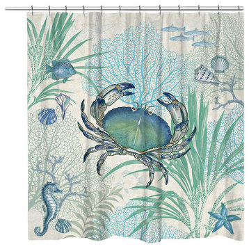 Laural Home Blue Crab Shower Curtain, 71"x74"