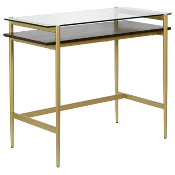Eaton 36'' Wide Rectangular Desk in Brass/Walnut