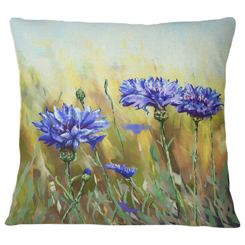 Cornflowers in Full Bloom Floral Throw Pillow, 16"x16"
