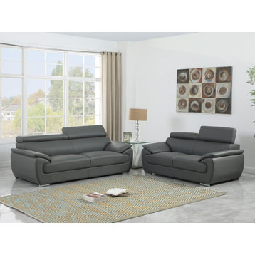 Nestore Premium Genuine Leather Match 2-Piece Sofa Set, Gray