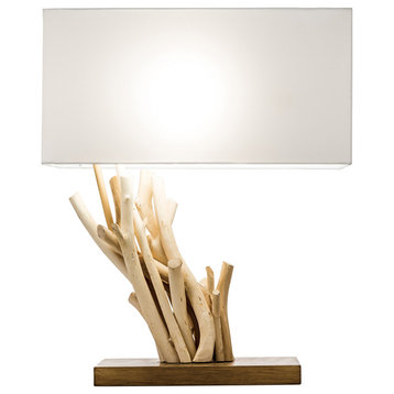 Modern Home Angled Driftwood Nautical Wooden Table Lamp - Natural Materials - H