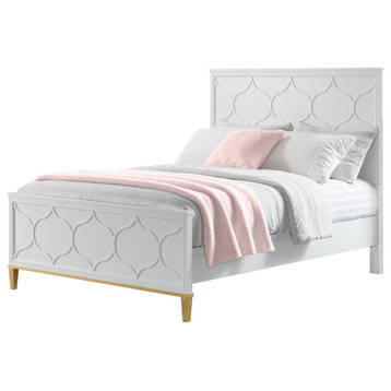 Emma Panel Bed, White and Gold, Full