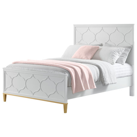 Emma Panel Bed, White and Gold, Full