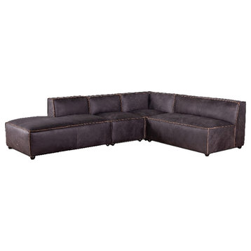 World Interiors Chiavari 4-Piece Leather Sectional with Chaise in Brown