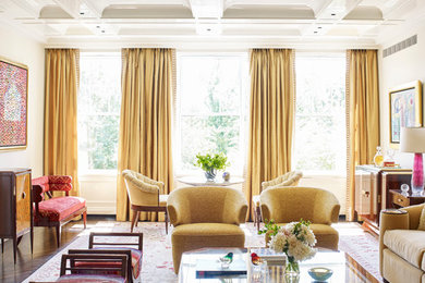 Example of a transitional living room design in New York
