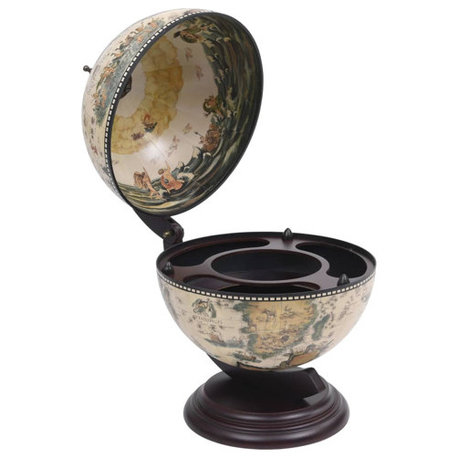 vidaXL Solid Eucalyptus Wood Tabletop Globe Bar Wine Stand White Furniture