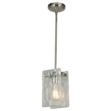 1-Light, 60W Mini Pendant, Polished Nickel/Clear Hand Sculpted Glass