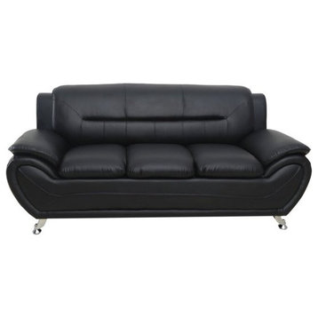 Modern Minimalist Sofa, Bonded Leather Seat With Padded Pillowed Arms, Black