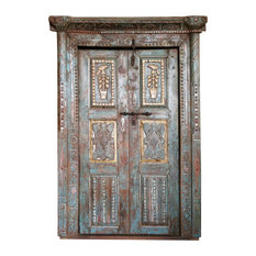 Consigned 19th Century Indian Haveli Wood Architectural Hand Carved Old Door