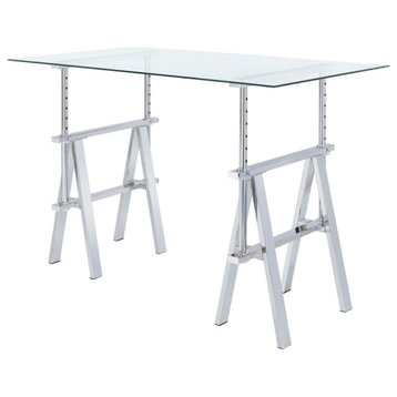 Coaster Statham Glass Top Adjustable Writing Desk Clear and Chrome