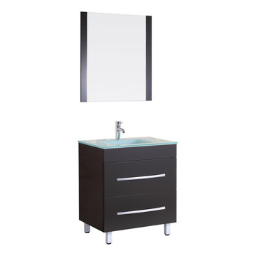 24"W Black Vanity Sink Base Cabinet with Mirror (LV4-24B)