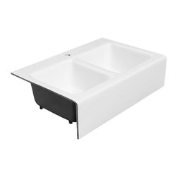 Zadie 33" White Cast Iron Farmhouse Kitchen Sink, Double Basin Apron Front - Kitchen Sinks