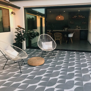 glazed thin brick and encaustic cement tile are the perfect tag team in home