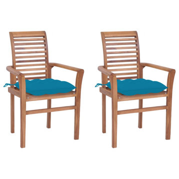 vidaXL Patio Dining Chairs 2 Pcs Accent with Light Blue Cushions Solid Wood Teak