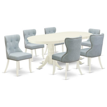 East West Furniture Vancouver 7-piece Wood Dining Set in Linen White/Baby Blue