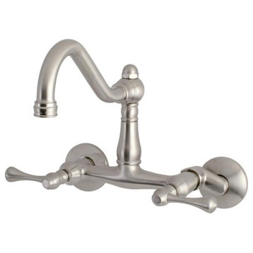 Wall Mounted Bathroom Faucet, Bridge Design With 2 Levers, Brushed Nickel