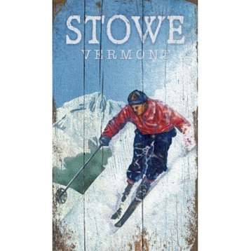 Stowe Skiing Wood Sign,  Small