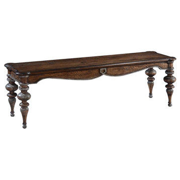 Bench Portico Old World Rustic Pecan Wood  Swedish Moss Accents