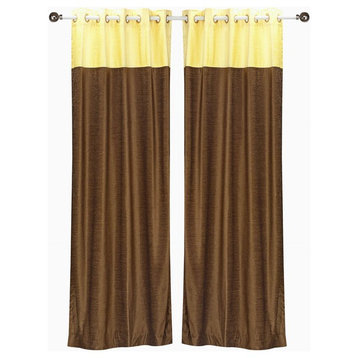 Lined-Signature Brown and Yellow ring top velvet Curtain Panel-60Wx63L-Piece