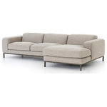 Four Hands - Benedict 2-Piece Sectional,Right Chaise - Modern-minimalist design takes on tonal warmth for a fresh pairing of tailored style and lush comfort. A gunmetal-toned iron base stays slim to let grey poly-blend upholstery awe. Oversize arms add further contrast to low-profile shape.