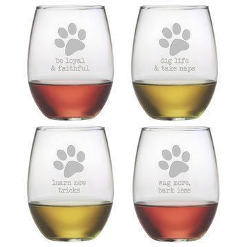 Dog Wisdom 4-Piece Stemless Wine Glass Set