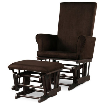 Costway Glider and Ottoman Cushion Set Wooden Baby Nursery Rocking Chair Brown