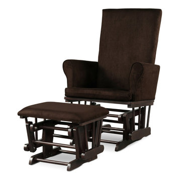 Costway Glider and Ottoman Cushion Set Wooden Baby Nursery Rocking Chair Brown